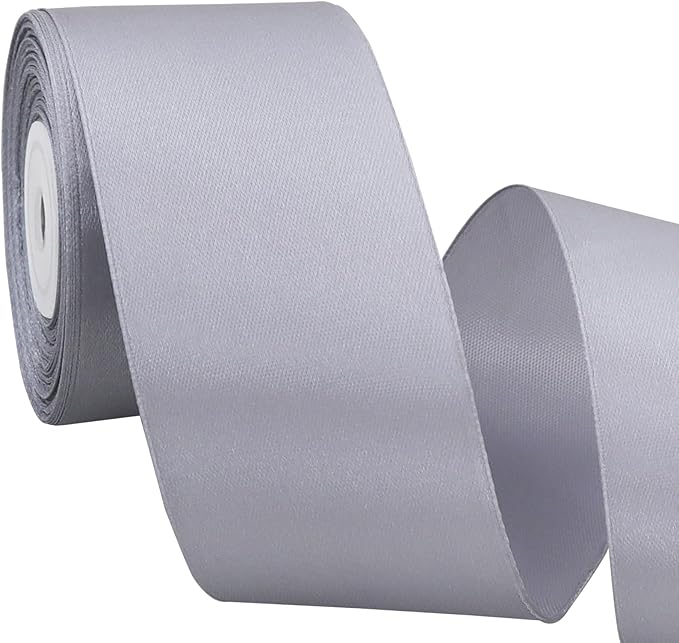 TONIFUL 2 in x 25 Yds Wide Silver Satin Ribbon Solid Fabric Ribbons Roll for Crafts Chair Sash Valentine's Day Gift Wrapping Invitation Cards Floral Hair Bows Sewing Party Wedding Car Decoration