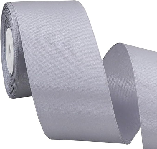 TONIFUL 2 in x 25 Yds Wide Silver Satin Ribbon Solid Fabric Ribbons Roll for Crafts Chair Sash Valentine's Day Gift Wrapping Invitation Cards Floral Hair Bows Sewing Party Wedding Car Decoration