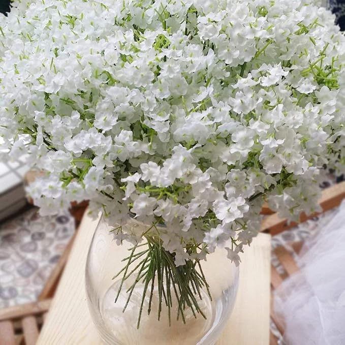 Bringsine Baby Breath Gypsophila White Fake Artificial Flowers for DIY Wedding Bouquets Bridal Shower Centerpieces Arrangements Party Tables Decorations 60 Pieces/Pack