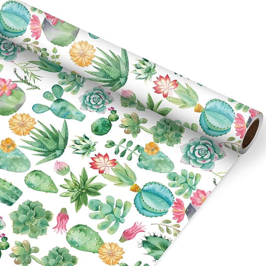 JarThenaAMCS Cactus Wrapping Paper -Mini Roll- 17 Inch x 32.8Ft Watercolor Succulent Plant Gift Wrap Paper Decorative Art Paper for Birthday Wedding DIY Crafts