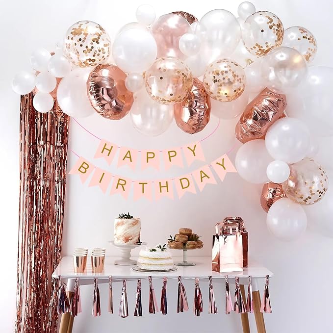 Sweet 16 Party Decorations,16th Birthday Boxes Decor for Girls Women Sweet Sixteen Happy Birthday Banner Kits Pink Rose Gold Foil Balloons Party Supplies Rose Gold Tassel Curtain
