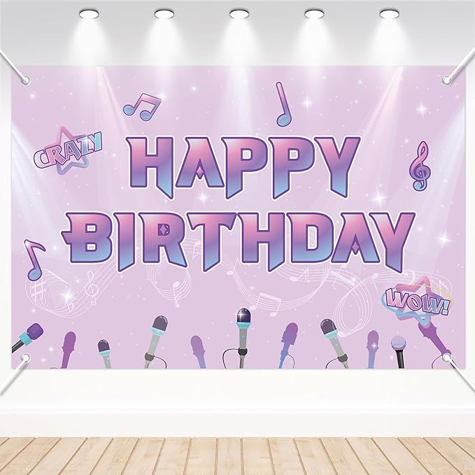 Happy Birthday Backdrop, 180x120cm/70.87x47.24in Music Theme Birthday Background Cartoon Magical Party Favors Toys Supplies Gifts for Video Shooting Classroom Decor Decorations Photo Studio