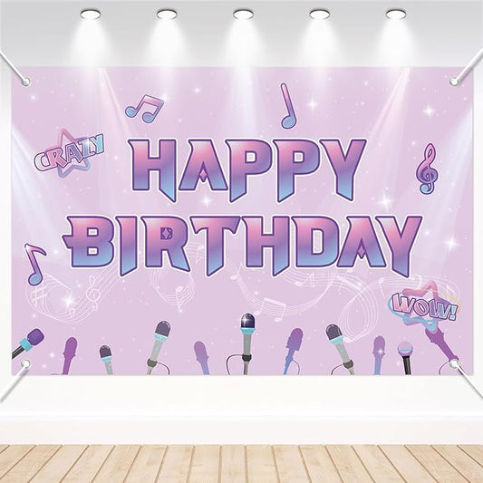 Happy Birthday Backdrop, 180x120cm/70.87x47.24in Music Theme Birthday Background Cartoon Magical Party Favors Toys Supplies Gifts for Video Shooting Classroom Decor Decorations Photo Studio