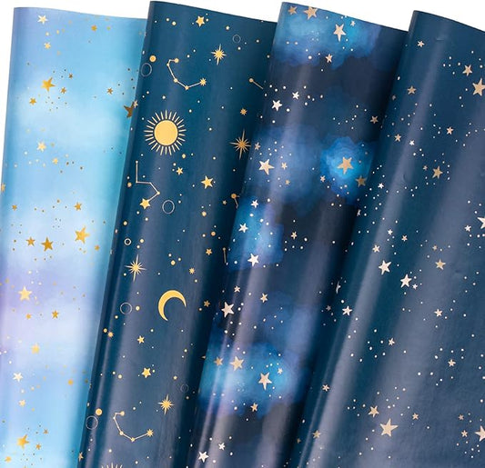 WRAPAHOLIC Neutral Birthday Wrapping Paper Sheet - 12 Sheets Folded Flat with 12 Gift Tags for Birthday, Baby Shower, Father's Day, Christmas - 19.7 Inch X 27.5 Inch Per Sheet