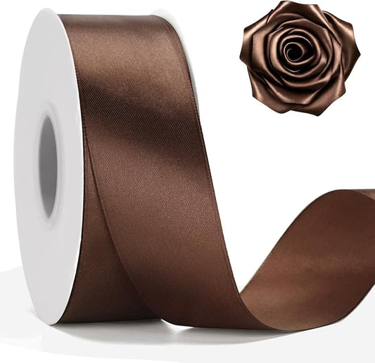 KINGLAKE Brown Satin Ribbon – 1 1/2'' x 100 Yards Polyester Brown Ribbon for Gift Wrapping, Wedding, Party Decoration, DIY Crafts, Floral Bouquets and Wreath Bows