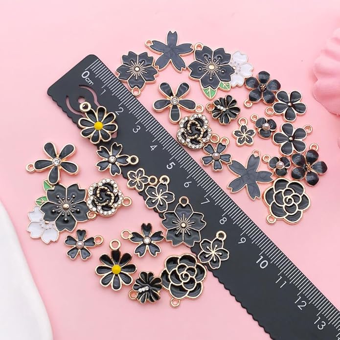 60pcs15 Types Flower Charms For Jewelry Making Enamel Flower Charms For Necklace Bracelet Earring for Gift that Office, Travel & DIY Creators