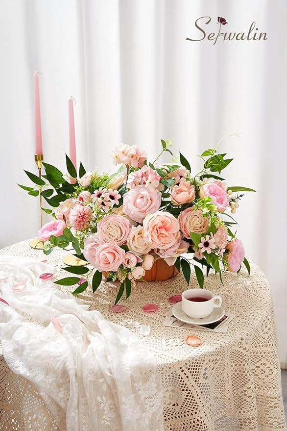 Serwalin Artificial Flowers Pink Flowers Fake Silk Flowers Wedding Cake Flowers for Wedding Bouquets Table Centerpieces Spring Decor Party Baby Shower Decoration