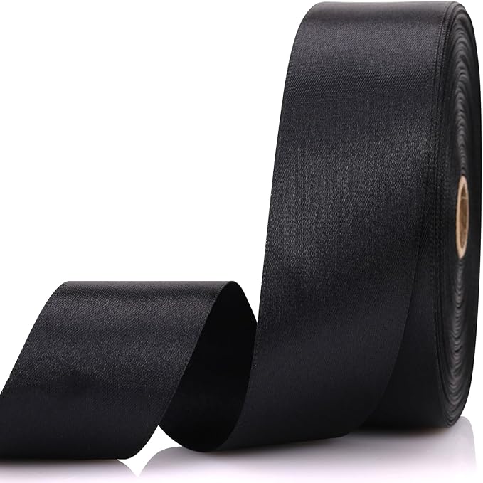1-1/2 Inch 60 Yards Black Solid Satin Ribbon for Gift Wrapping,Craft Floral Bouquets,Wedding Party,Timeless Flower,Decoration Floral Hair,Balloons