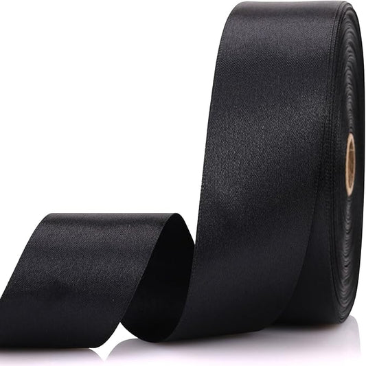 1-1/2 Inch 60 Yards Black Solid Satin Ribbon for Gift Wrapping,Craft Floral Bouquets,Wedding Party,Timeless Flower,Decoration Floral Hair,Balloons