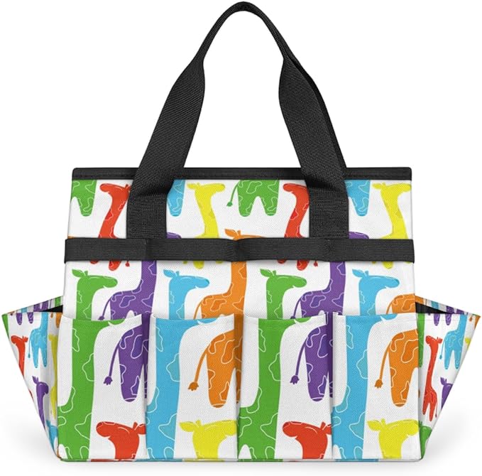 Garden Tool Tote Bag for Women Men Cartoon Colored Horses Gardening Tool Storage Bags with 10 Pockets Standable Garden Home Tool Kits Organizer for Indoor Outdoor Gardening Gifts