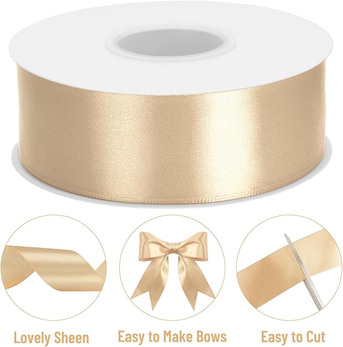 KINGLAKE Champagne Gold Satin Ribbon - 1 1/2'' x 100 Yards Polyester Champagne Ribbon for Gift Wrapping, Wedding, Party Decoration, DIY Crafts, Floral Bouquets and Wreath Bows
