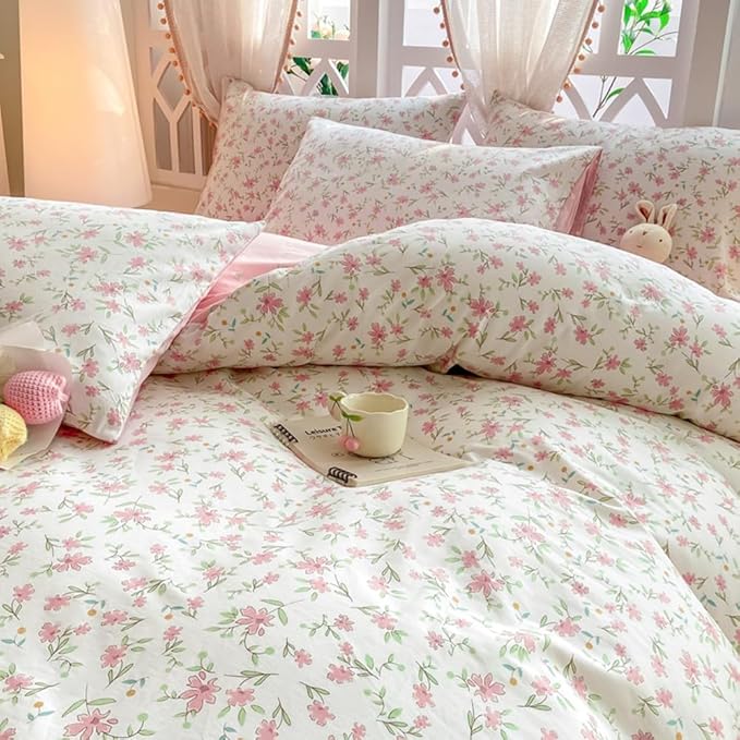 VM VOUGEMARKET Girls Comforter Set Twin Pink Flower Bedding Set Teen Girls Tiny Floral Comforter with 2 Pillowcases(3pcs,Twin XL)-AA Version