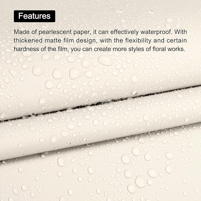 MECCANIXITY Pearlescent Film Flower Wrapping Paper 22.8x22.8 Inch Waterproof for DIY Crafts, Gift/Gift Box Packaging Light Beige Pack of 10