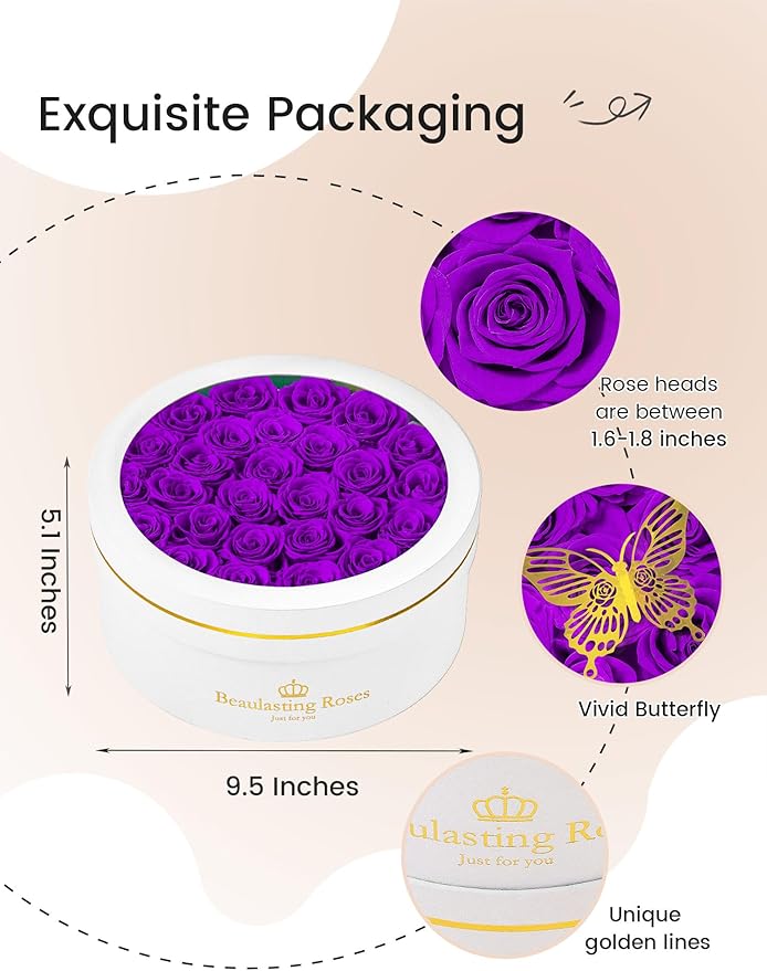 Preserved Roses Forever Flowers Real Roses in a Box Mother's Day Birthday Flowers for Her Mom Women Wife Valentine's Day, 27 Purple Roses