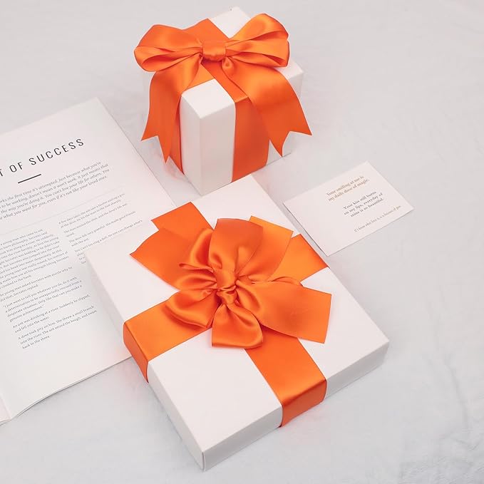 Double Faced Orange Satin Ribbon, 1-1/2 Inch X 25 Yards Polyester Ribbon for Gift Package Wrapping, Crafts, Bow Making, Sewing, Flower Bouquet, Wedding Party Decor