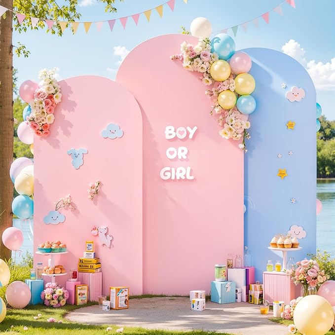 Pink and Blue Arch Backdrop Cover 6FT 5FT 4FT Arch Covers Stretchy Backdrop Set of 3, Gender Reveal Arch Cover Spandex Fitted Fabric Arch Covers for Boy or Girl Party Birthday Baby Shower Decor