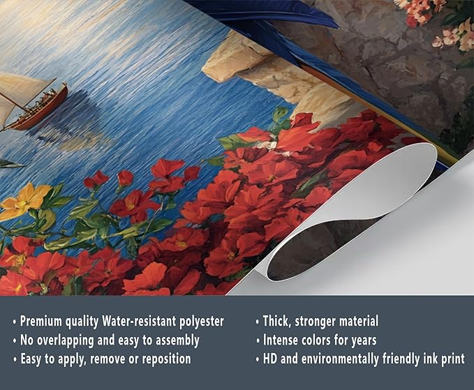 Macaw Parrot Wall Mural, Coastal Mediterranean Parrot 3D Wall Murals, Sunset Seaside Village Scene Wallpaper Mural, for Living Room Bedroom Large Wallpaper Indoor Decor 157.5" W x110.3 H