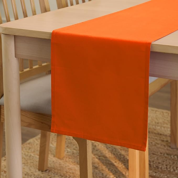 Encasa XO Table Runner 13"x91" Long | Cotton Canvas Fabric | Orange Solid Color | Machine Washable & Durable