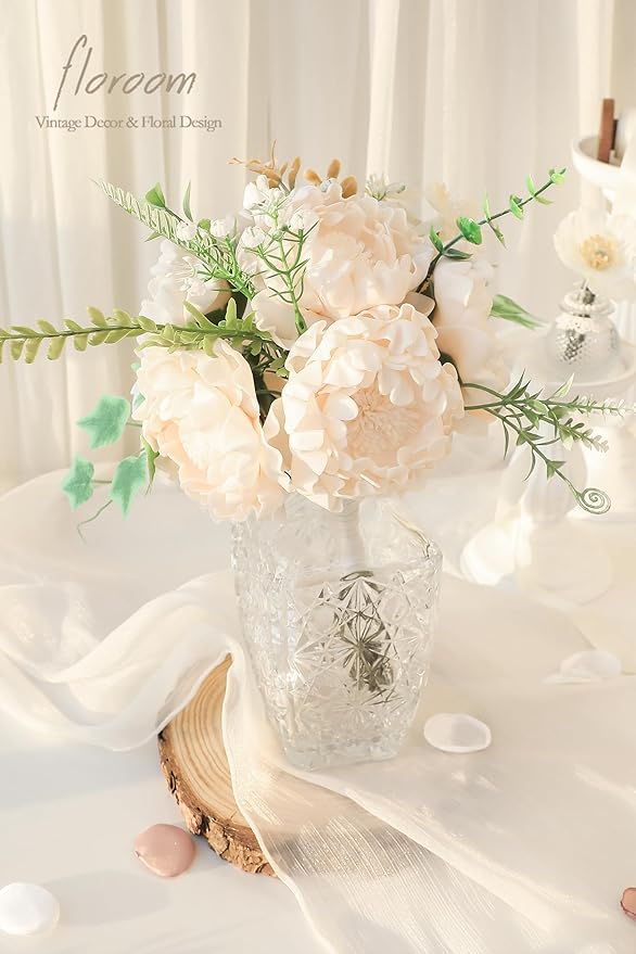 Floroom Artificial Flowers 16pcs 4" Blooming Peonies Real Looking Foam Fake Peony with Stems for DIY Wedding Bouquets Bridal Shower Centerpieces Floral Arrangements Party Tables Decorations - Cream