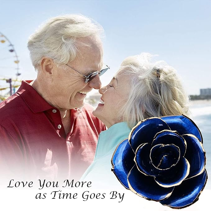 Sinvitron Gold Dipped Infinity Rose Forever Flower Decor, Resin Preserved Real Rose Birthday Gift for Women, Anniversary Present for Mom (Deep Blue)