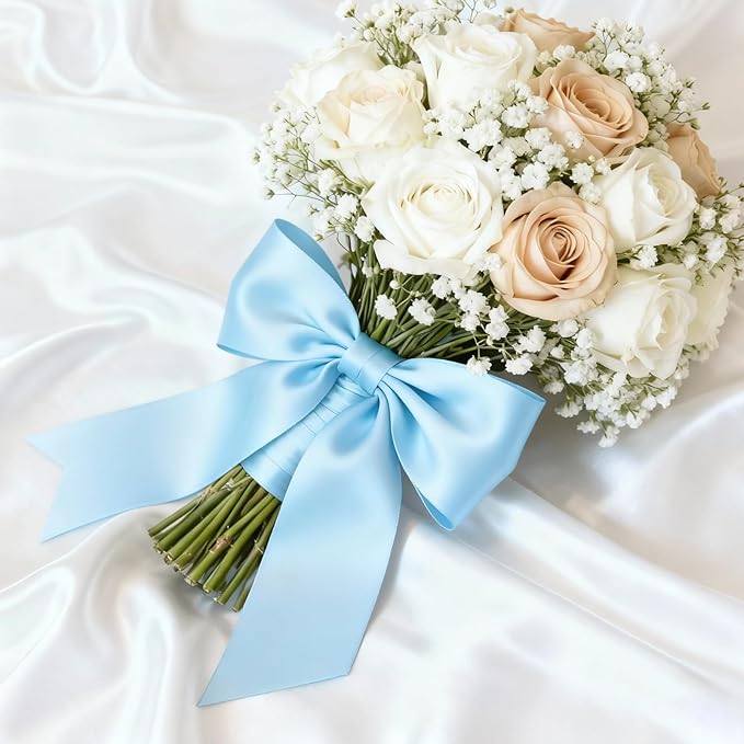 1-1/2" x 50 Yards Satin Ribbon - Light Blue Silk Ribbon with Spool - Ideal for Gift Wrapping, Floral Bouquets, Crafts, Wedding Party Decorations, Christmas and Sewing Projects