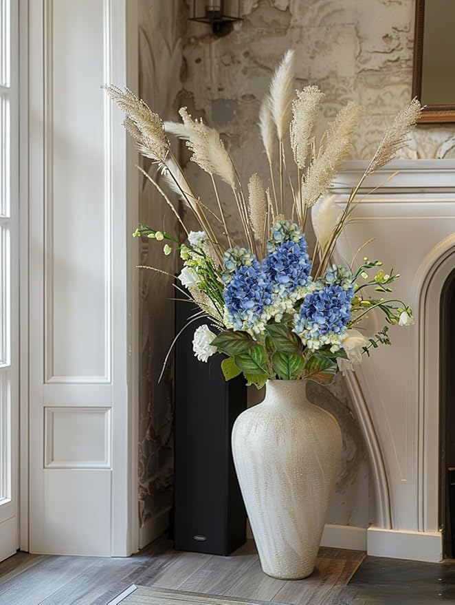 3PCS Fake Flowers Hydrangea Artificial Flowers 28" Long Stem Blue Faux Flowers for Vase, Real Touch Silk Flowers Décor for Floral Arrangement Home Farmhouse Office Hotel Decoration