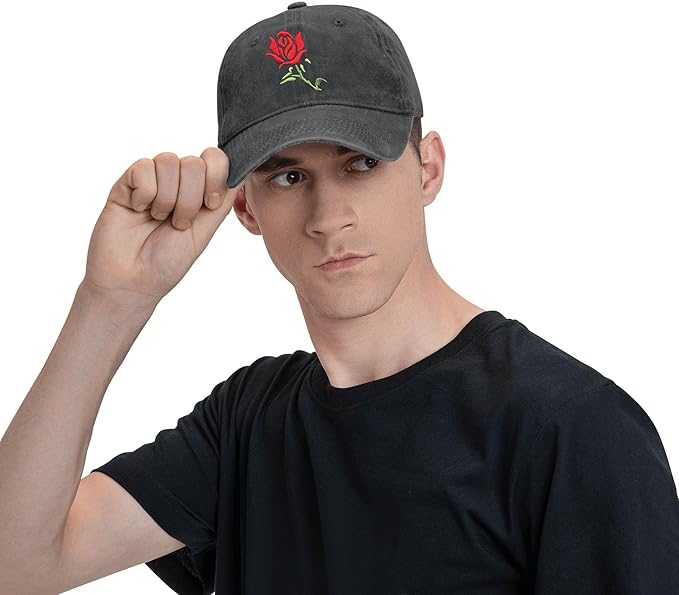 Cute Flower Hat, Elegant Floral Embroidered Adjustable Baseball Cap for Men Women, Gifts for Flower Lovers, Black