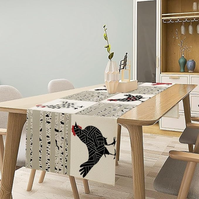 Farmhouse Rooster Table Runner, Rustic Farm Animals Funny Chicken Dinner Runner for Country Farmhouse Home Kitchen Dinner Table Party Decoration 13x36in