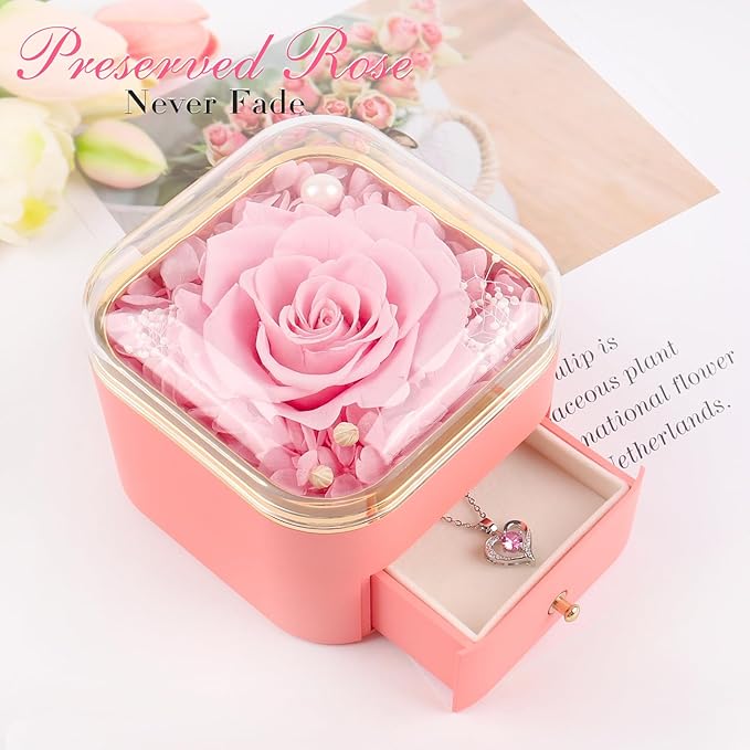 Beferr Birthday Gifts for Women Mom Preserved Real Rose with Necklace Eternal Roses Fresh Flowers for Delivery Prime anniversary Purple Gifts for Grandma Wife Daughter Sister