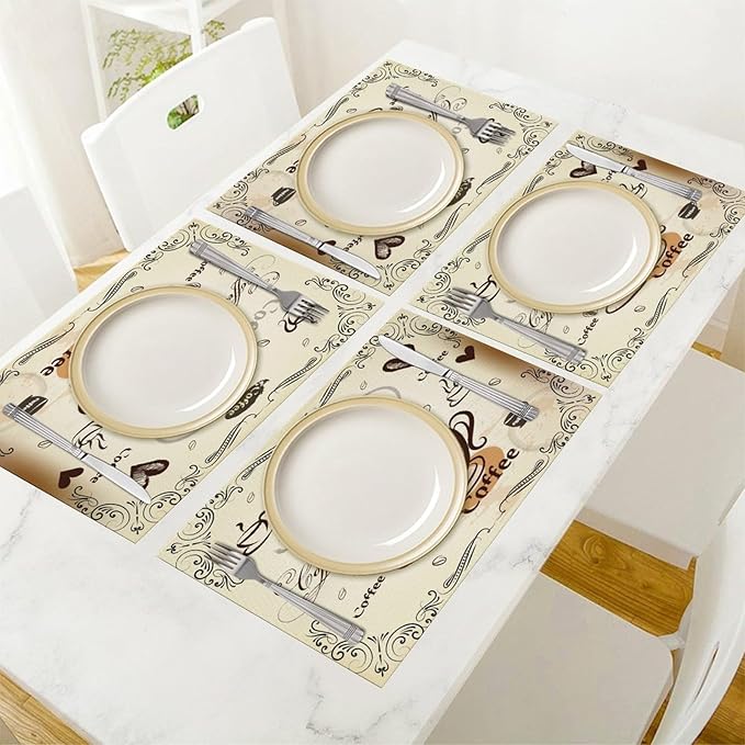 Coffee Kitchen Placemats Vintage Rustic Coffee Theme Latte Tea Cup Cappuccino Placemats Table Kitchen Dining Party 12x18 Inch Set of 4