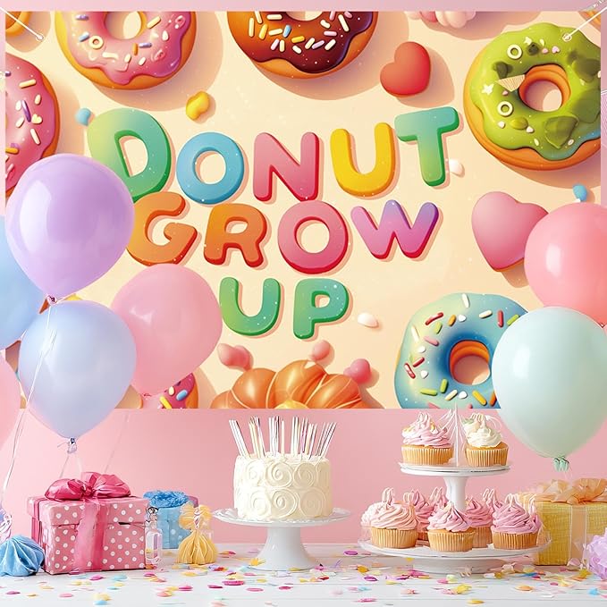152x100cm/60x40in Donut Backdrop, Sweet Donut Grow Up Birthday Backdrop for Newborn Baby Shower Kids Girls Birthday Party Decorations & Supplies