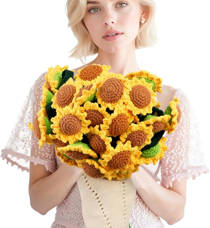 Sunflower Gifts for Women-Teacher Appreciation Gifts-Sunshine Teacher Friend Mom Sister Grandma Birthday Retirement Gifts,Thank you,Get well, Sunflower Crochet Flower Bouquet Blanket 63 Inches