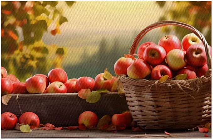 Fall Fruit Apple Placemats Set of 1 PVC Vinyl Non Slip Table Mats Waterproof Heat Resistant Place Mats Washable Wipeable Dining Table Mat for Kitchen Party Farmhouse Indoor Outdoor Decorative
