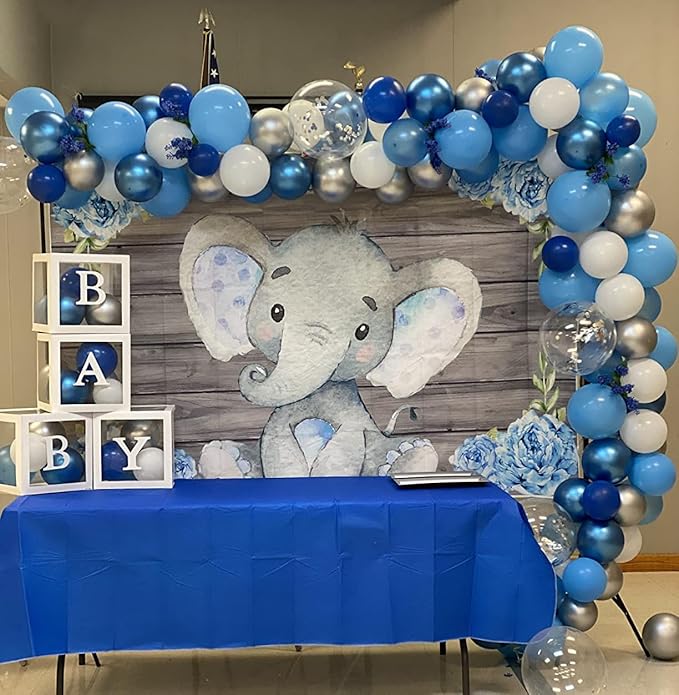AOFOTO 10x6.5ft Cute Baby Elephant Backdrop Baby Shower Party Decoration Photography Background Watercolor Flowers Grey Wood Cartoon Girl Kid Boy Birthday Cake Dessert Table Banner Photo Studio Props