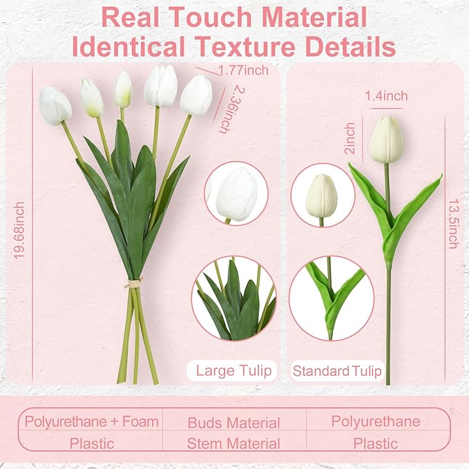 Real Touch Artificial Tulips, 20pcs Fake Tulip Flowers Stem, PU Faux Tulips 19.7” for Mother's Day, Home Decor, Wedding, Easter Valentine's Gift, Table Centerpiece, Floral Arrangements, Red