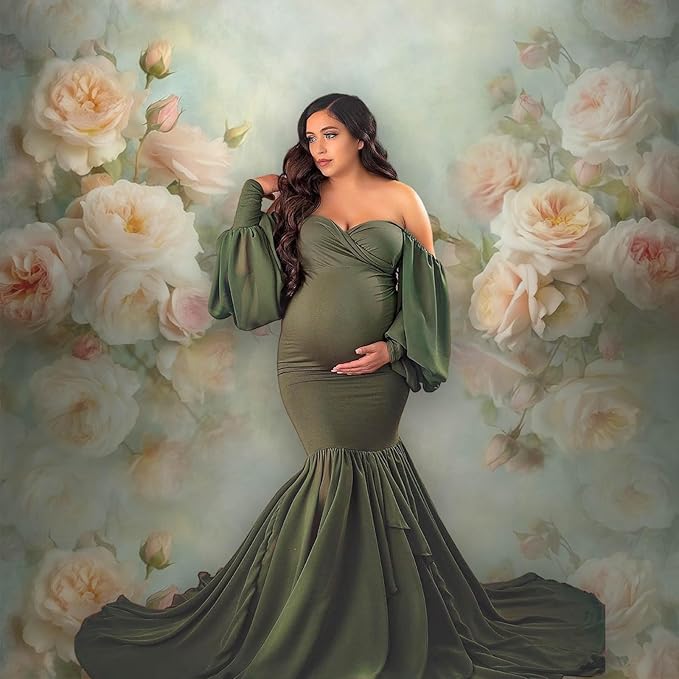 Mocsicka Abstract Floral Backdrop for Photography Retro Green Spring Watercolor Painting Floral Background Newborn Baby Shower Princess Girls Portrait Decoration Backdrop