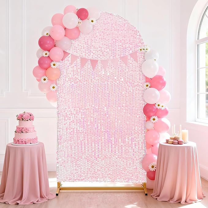 White Iridescent Wedding Arch Cover: 7.2FT Sequin Backdrop Sparkly Backdrops for Birthday Party Ceremony Baby Shower Banquet Decoration