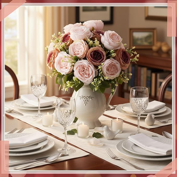 Geosar 24 Bundles Artificial Peonies Flowers Fake Silk Peony Bouquet Faux Peonies Flowers Bulk for Decoration Vase Floral Arrangements Wedding Party Table (Dusty Rose)
