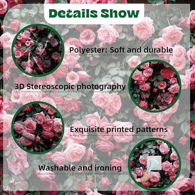 10x5ft Pink Flower Wall Backdrop Roses Floral Background Spring Tea Party Photography Banner for Wedding Birthday Bridal Shower Mother's Day Women's Day Valentine's Day Princess Portraits
