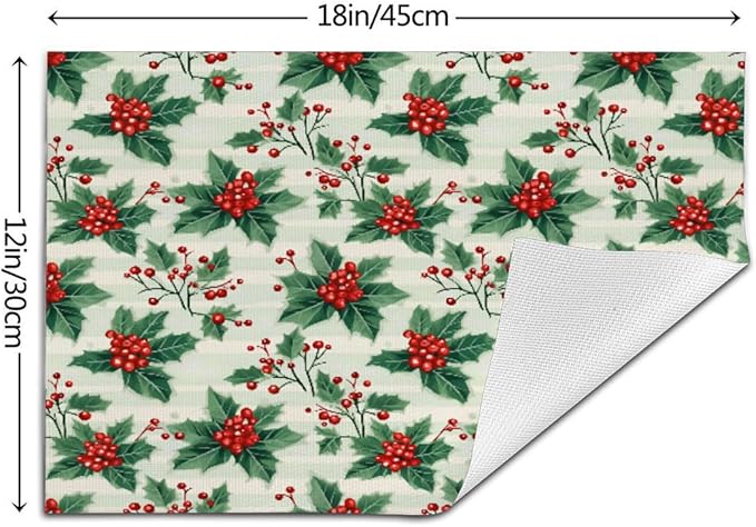 PVC Placemats Set of 6 Wipeable Table Mats Washable Heat Resistant Non Slip Vinyl Dining Table Mat for Kitchen Indoor Outdoor Patio Farmhouse Place Mats Christmas Red Berry Decorative