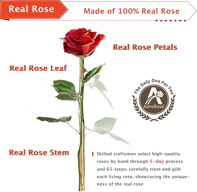 AliveRose 24k Gold Rose in Dipped,24k Gold Real Rose Gift for her, Long Stem Rose Made from Real Gold Rose for Anniversary Valentines Mothers Day Birthday (Deep Blue with Crystal Vase)