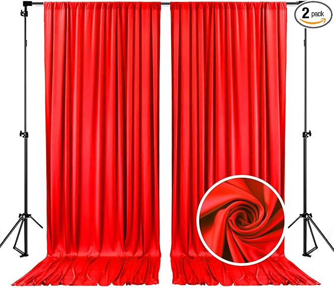 10 x 10 Feet Red Backdrop Curtain for Partie, Background Curtains for Photoshoot, Birthday, Wedding, Halloween, Thanksgiving, Christmas, New Year Party Decorations 5Ft x 10Ft, 2 Panels