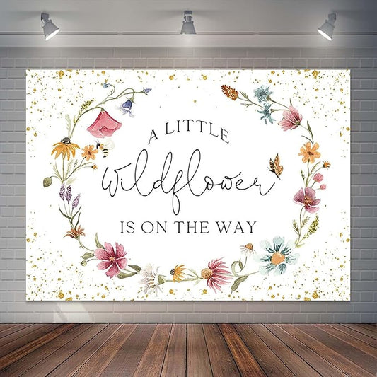 Wildflower Baby Shower Backdrop for Girl Watercolor Wild Floral Butterfly Photography Background Garden Wildflower Baby Shower Cake Table Banner Photoshoot Props (7x5ft)