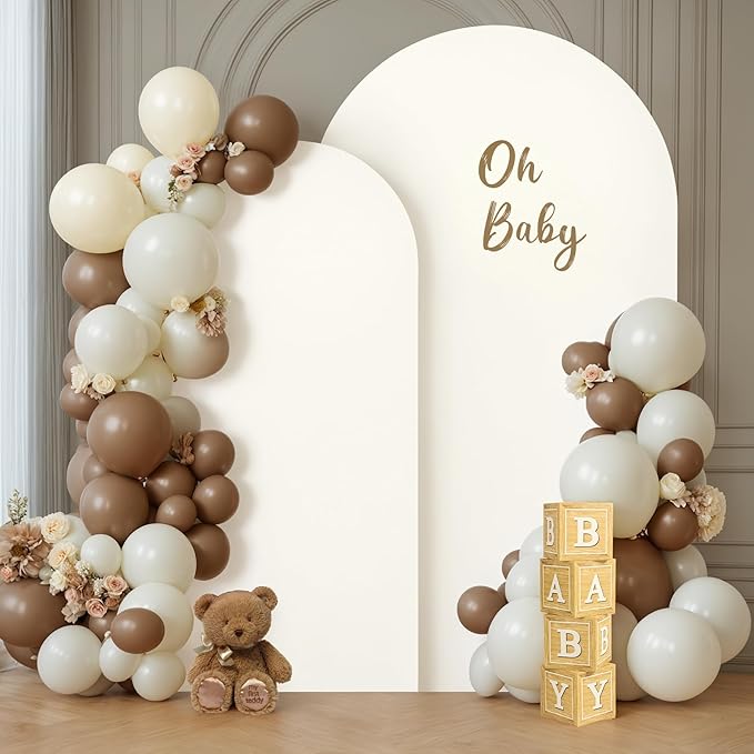 Beige Arch Backdrop Covers - 7.2FT, 6FT Spandex Fitted Wedding Arch Stand Covers Round Top Chiara Arch Backdrop Cover for Wedding Birthday Party Decoration