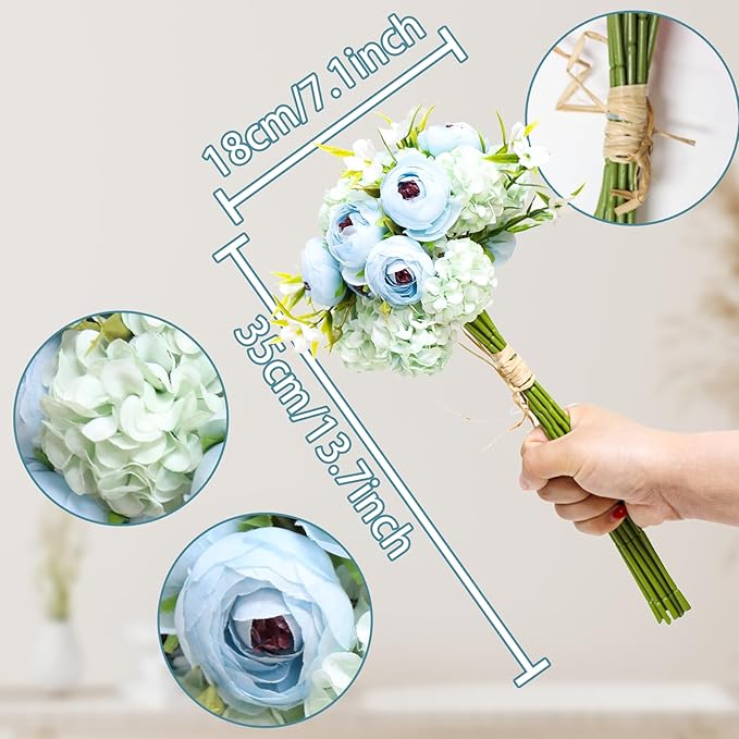 Zerzsy Peonies Artificial Flowers A Bouquet of 10 Flowers, Blue ArtificialPeony, Silk Faux Flower Fake Peonies Artificial Flowers Peonies Bouquet for Centerpiece Table Wedding Party Home Decor