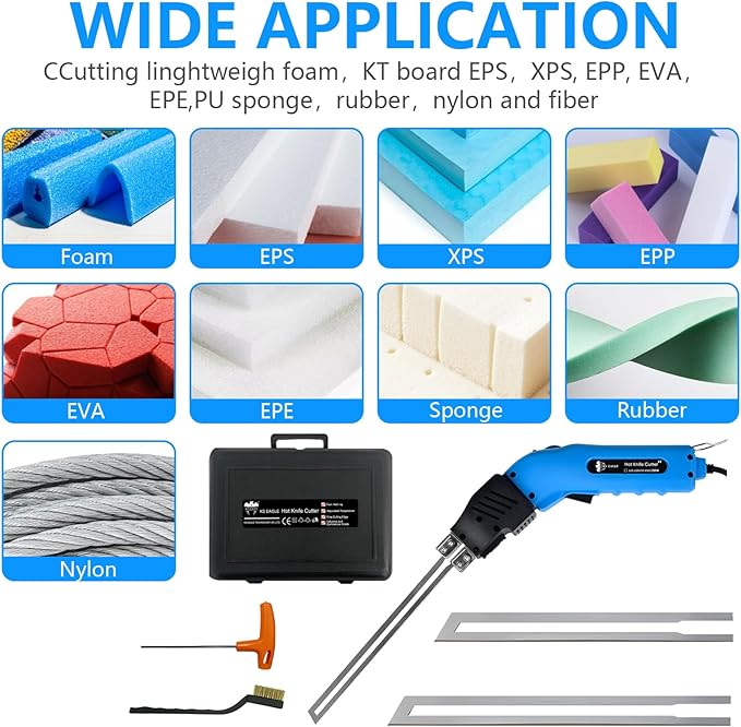Foam Cutter Styrofoam Cutter Foam Electric Cutting Tool Air Cooled Hot Knife Adjustable Power Foam Cutter for EPP, EPS, XPS, EVA, Sponge, EPE, PU, Nylon(200W 110-120V)
