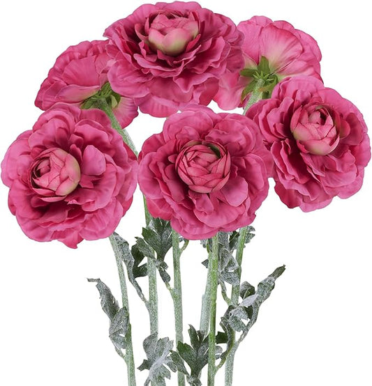 6Pcs Faux Ranunculus Flowers 19.7’’ Peonies Artificial Flowers Silk Ranunculus with Stems for Vase Table Centerpiece Home Wedding Party Garden Decoration(Rose Red)