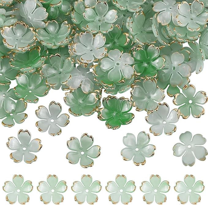 SUNNYCLUE 1 Box 200pcs Plastic Flower Shaped Beads Flower Beads Caps Dark Sea Green Candy Color Transparent Acrylic Flower Beads for Jewelry Making Bracelets DIY Crafting Beading Supplies Decor