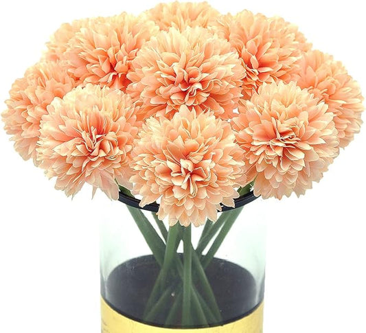 10Pcs Artificial Fake Flower Plants Silk Chrysanthemum Ball Hydrangea Arrangements Wedding Bouquets Decor Home Kitchen Garden Party Table Floral Centerpieces DIY (Grapefruit Pink)