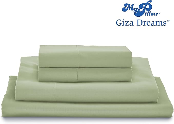 MyPillow Giza Dreams Bed Sheets, 100% Certified Giza Egyptian Cotton, Deep Pocket, Sateen Weave [Twin, Sage]